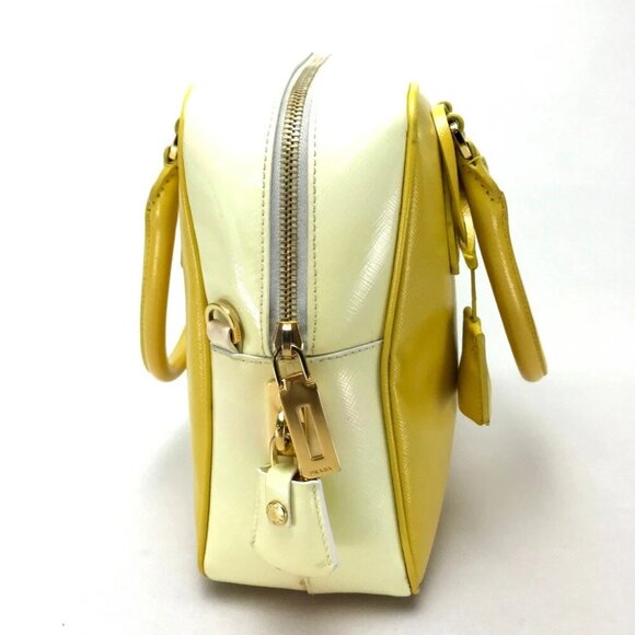PRADA BL0864 Bicolor Saffiano Vernis Shoulder Bag Hand Bag 2 way bag - Picture 8 of 10